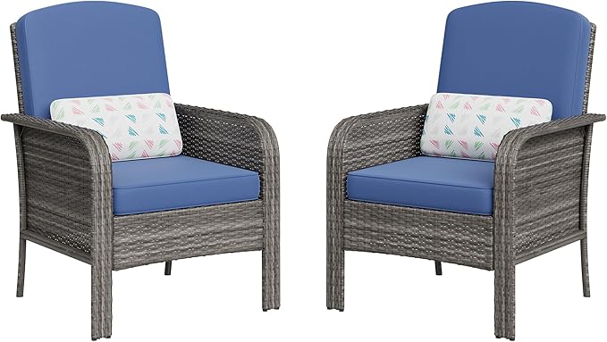 GarveeHome Outdoor Wicker Chairs Set of 2, All-Weather High Back Rattan Patio Furniture - Photo 1