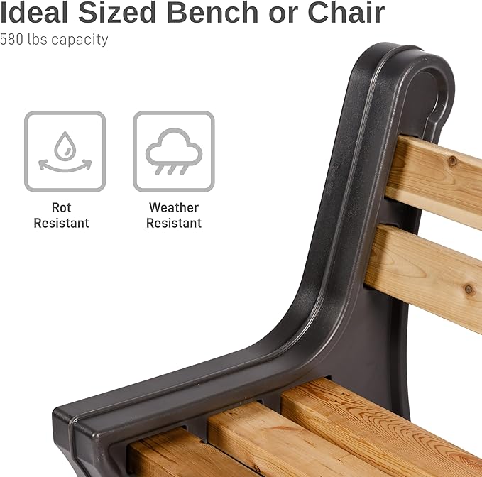RTS Home Accents Custom Length Lightweight Indoor or Outdoor Bench Ends with Backrest (Wood & Screws Sold Separately), Graphite
