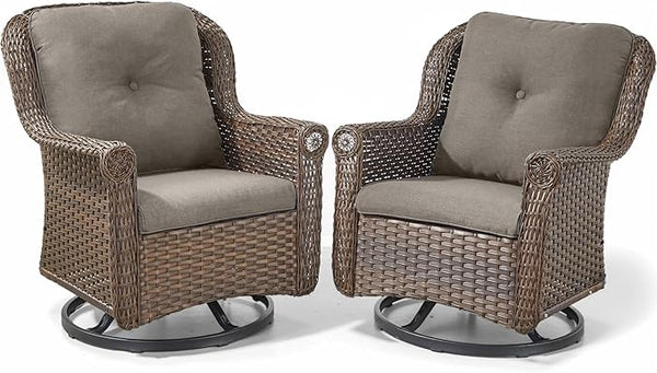 Patio Chairs Outdoor Swivel Glider - Set of 2 High Back Outside Brown Wicker Rattan Rocking Chair with Zippered Cushion - Photo 1