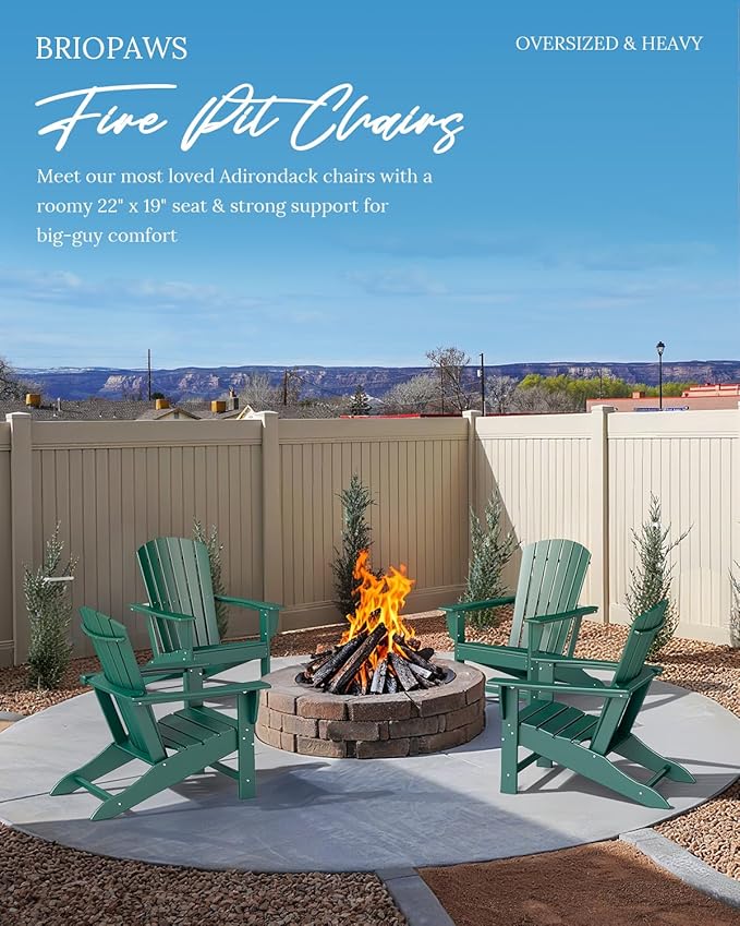 BRIOPAWS Adirondack-Chairs-Set of 4 | Fire Pit Chair | Oversized | HDPE Plastic | Weather Resistant | for Deck Outdoor Poolside Campfire | Forest