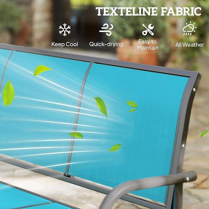 Outsunny 3-Person Patio Glider Bench, Outdoor Porch Glider Swing with 3 Seats, Breathable Mesh Fabric, Metal Frame, Blue - Photo 6