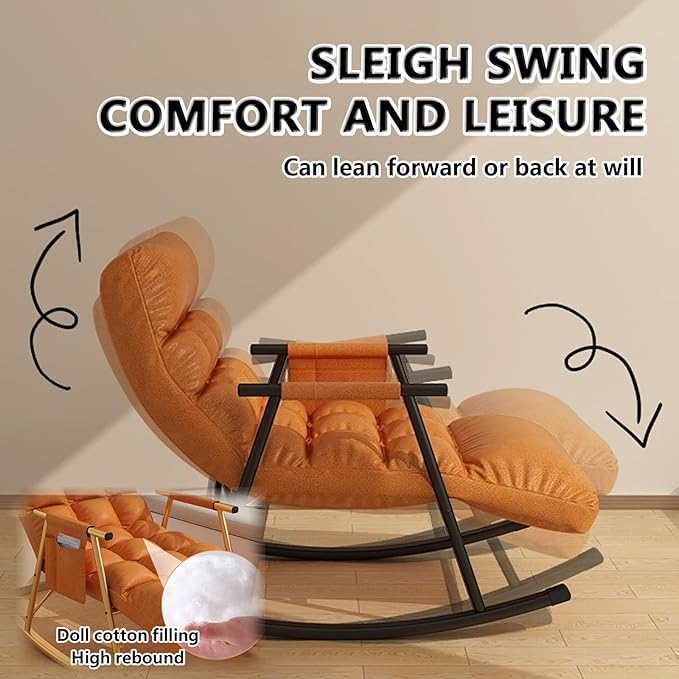 Bedroom rocking chair with cushion, Modern Comfortable Sofa Lounger, outdoor garden lounge chair with armrests - Photo 6
