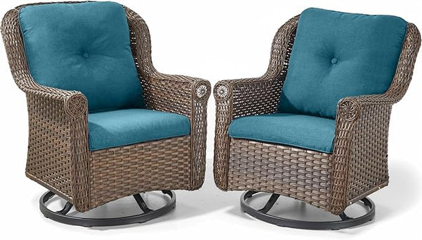 Patio Chairs Outdoor Swivel Glider - Set of 2 High Back Outside Brown Wicker Rattan Rocking Chair with Zippered Cushion - Photo 1