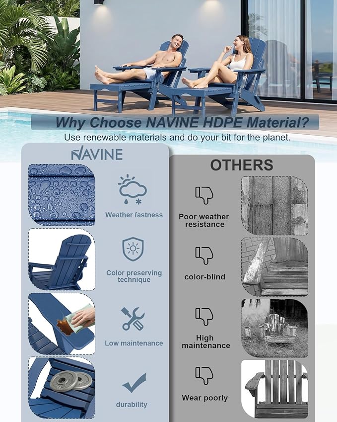 Adjustable Adirondack Chair with Retractable Ottoman Set of 6, HDPE Folding Adirondack Chair with Cup Holder, All Weather Fire Pit Chair for Outdoor.