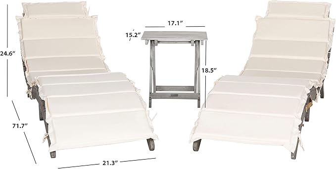 SAFAVIEH Outdoor Collection Pacifica Grey Solid Wood/Beige Cushion 3-Piece Chaise Lounge Set with Table (PAT7020E)