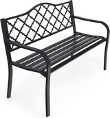 Tangkula Outdoor Steel Garden Bench, Patio Park Bench w/Iron Casted Seat, Armrest & Backrest - Photo 1