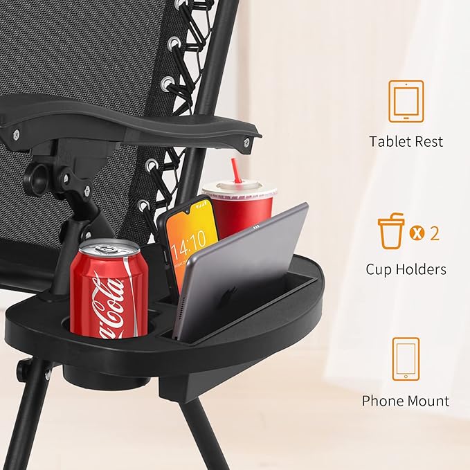 Zero Gravity Chair Patio Chairs Lounge Patio Chaise 1 Pack Adjustable Reliners for Pool Yard with Cup Holder (Black) - Photo 5