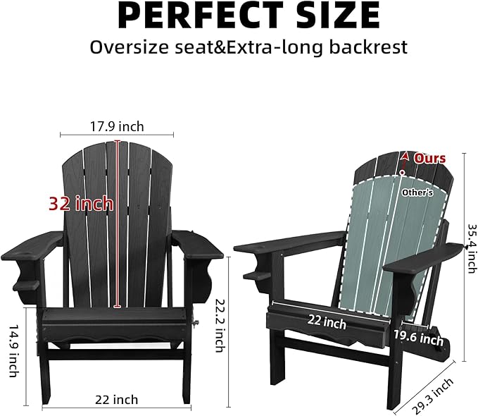 Folding Adirondack Chair, HDPE Plastic Black Adirondack Chairs Weather Resistant - Photo 3