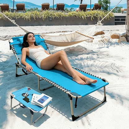 Backpack Sun Tanning Chair with Face Hole & Beach Table, 5-Position Adjustable Folding Lounge Chair Outdoor for Lawn Patio Garden