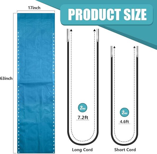 Queekay Chair Replacement Fabric with 4 Bungee Cord Lounge Chair Cloth Mesh Repair Kit for Patio Recliner Outdoor Lawn Pool(63 x 21 Inch,Light Blue)