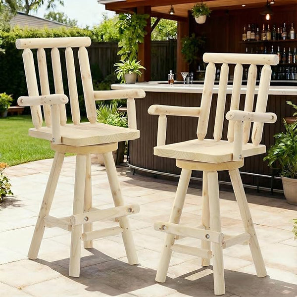 HOMEDIARY Solid Wood Swivel Adirondack Bar Chairs Set of 2 - Photo 1