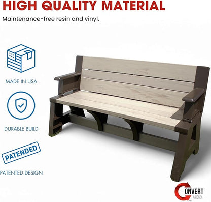 Convert-a-Bench Gen 1 2-in-1 Outdoor Convertible Bench to Picnic Table | Space-Saving, Weather-Resistant Patio Furniture for Yard Deck Garden | Easy Assembly & Durable - 1 bench/Order, Mocha Driftwood