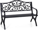PHI VILLA 50" Patio Park Garden Outdoor Metal Black Bench for Yard Porch - Photo 3
