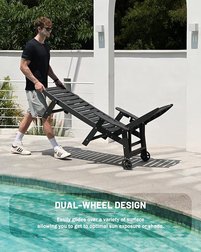 Lounge Chair Outdoor, Chaise Lounge Outdoor, HDPE 6-Position Lounge Chair for Outside - Photo 4