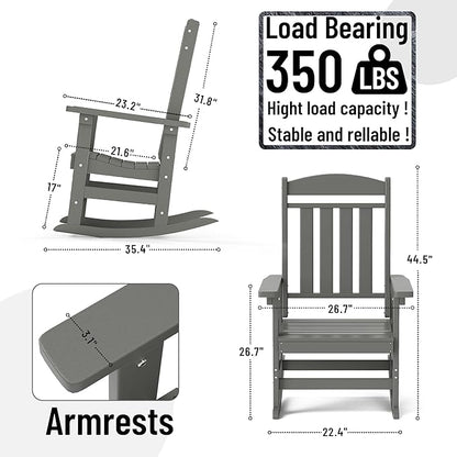 Outdoor Rocking Chairs Set of 8, Oversized High Back Patio Rocking Chairs, All Weather Porch Rocking Chairs for Outside. Dark Grey