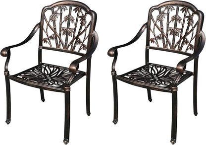 Outdoor Dining Chair Cast Aluminum Patio Chairs Set of 2 All-Weather Patio Dining Chair with Adjustable Feet for Backyard Garden (Purple Bamboo Chair)