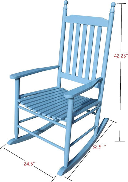 Henf Wooden Rocking Chair Outdoor Porch Rocker Chair, Populus Wood Frame Patio Rocking Chair for Garden, Lawn, Balcony, Backyard, Load Bearing 280 lbs (Blue)