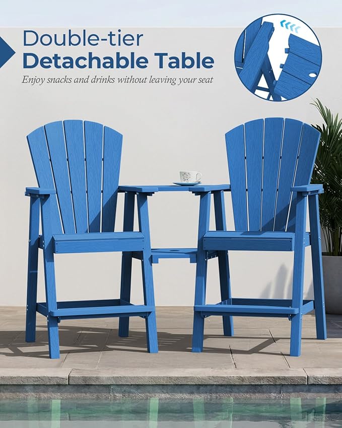 Ciokea Tall Adirondack Chairs Set of 2, HDPE Outdoor High Back Adirondack Chair with Double Connecting Tray - Photo 4