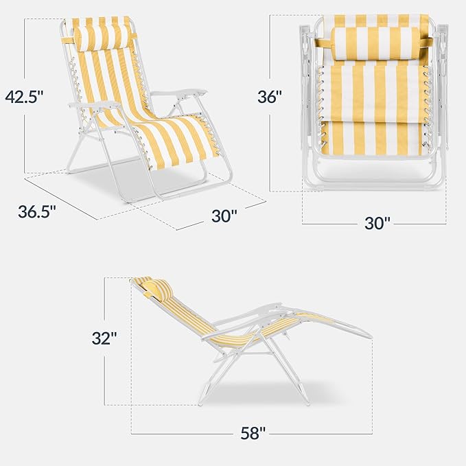 Best Choice Products Set of 2 Extra Wide Adjustable Steel Mesh Zero Gravity Lounge Chair Recliners w/Pillows and Cup - Photo 3