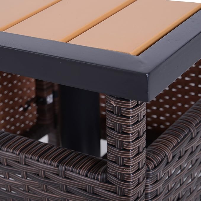 Outsunny 22" Outdoor Side Table with Umbrella Hole, Rattan Wicker End Table with Sand Bag and Steel Frame for Outdoor, Patio, Garden, Backyard, Brown & Light Yellow
