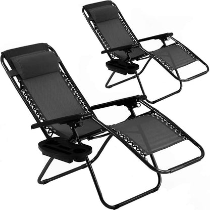Zero Gravity Chair Patio Chair Lounge Chair Chaise 2 Pack Outdoor Folding Adjustable Recliner Chair with Cup Holder Tray and Pillows for Patio, Pool, Beach, Lawn, Deck, Yard - Black