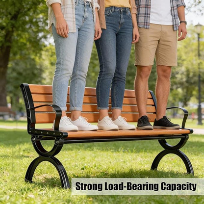 Outdoor Garden Bench, Cast Iron Metal Frame Patio Park Bench with Solid Wood Slatted Seat 47" 59" 71" Weather Proof Porch Benches for Porch, Lawn, Yard(Oranges,180cm/70.9")