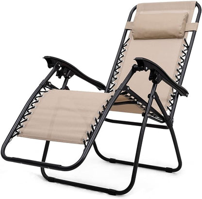 Giantex 3 PCS Zero Gravity Chair Patio Chaise Lounge Chairs Outdoor Yard Pool Recliner Folding Lounge Table Chair Set Backyard Lounge Chairs (Beige)