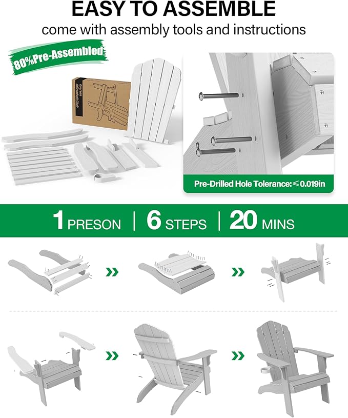 YEFU Oversized Adirondack Chair with Cup-Holder,Plastic Outdoor Fire Pit Chair, Weather Resistant, Poly Lumber Chair, Used in Patio, Lawn, Deck,Heavty Duty,Weight Capacity 450lbs-White