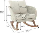 Outdoor Wooden Rocking Chair, Patio Rocking Chair with Soft Cushions & Wood Leg - Photo 2