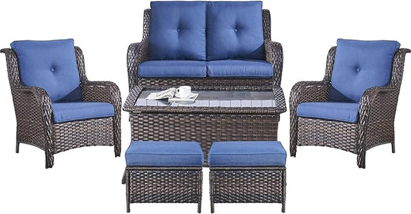 Belord 6 Pieces Patio Furniture Set Outdoor Wicker Furniture, 2 Patio Wicker Chairs with 1 Loveseat Sofa - Photo 1
