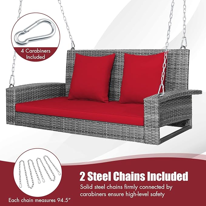 RELAX4LIFE 2-Person Porch Swing Bench - PE Rattan Outdoor Swing Chair with Comfortable Seat & Back Cushions - Photo 5