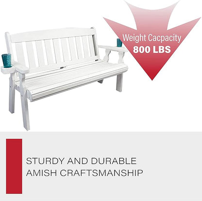 Amish Casual Heavy Duty 800 Lb Mission Pressure Treated Garden Bench with Cupholders (5 Foot, Semi-Solid White Stain)