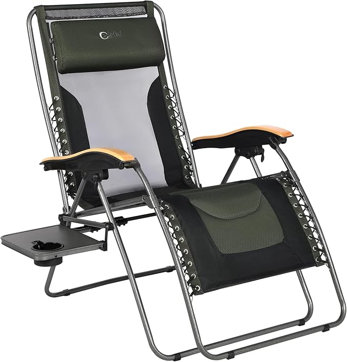 Portal Portable Zero Gravity Chair, Lounge Chair Outdoor Oversized Zero Gravity Chair Folding Lounge Chair with Adjustable Pillows and Cup Holder for Poolside Backyard and Lawn, Support 350lbs