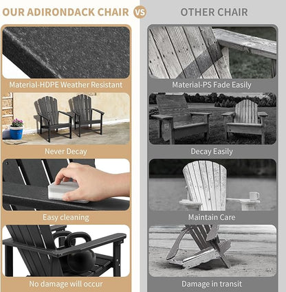 Stackable Adirondack Chairs Set of 4, Space Saving HDPE All-Weather Fire Pit Chair with Cover for Outdoor Lawn Porch Deck