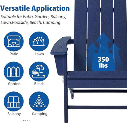 Folding Adirondack Chair Weather Resistant Foldable Fire Pit Chairs HDPE Outdoor Adirondack Chair for Patio Front Porch Pool Garden Deck Fire Pit Outside, Navy Blue