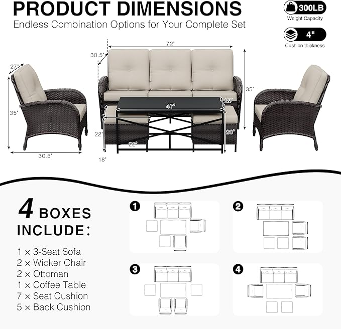 Joyside Wicker Patio Furniture Set, 6 Piece Outdoor Furniture Set with Thickened Cushions, High Back, Deep Seating - Photo 2