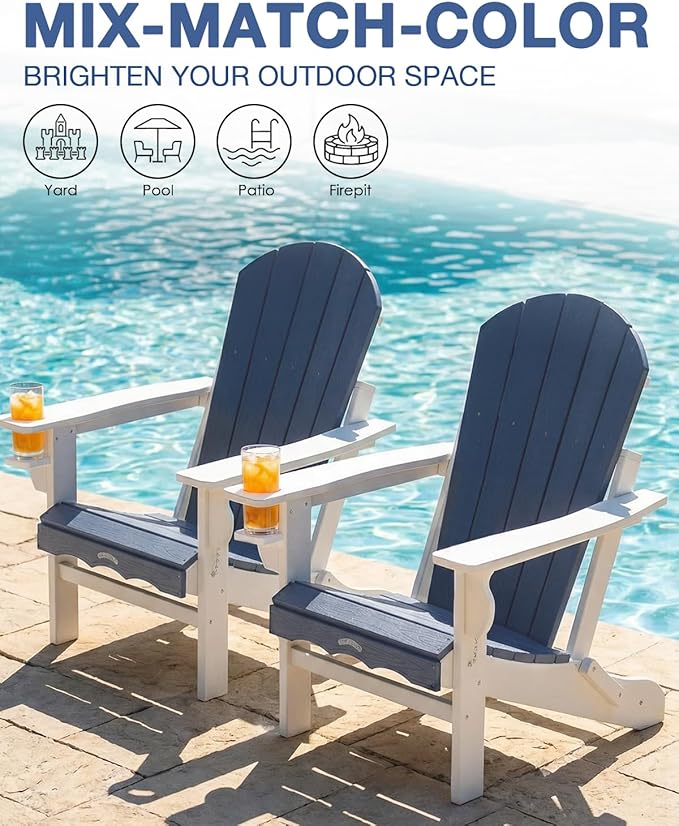 Folding Adirondack Chair –Recyclable HDPE Outdoor Adirondack Patio Chair with Cup Holder, Wood Texture & Umbrella Hole - Photo 4