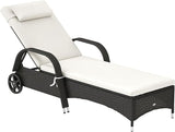 Outsunny Wicker Outdoor Chaise Lounge, 5-Level Adjustable Backrest PE Rattan Pool Lounge Chair with Wheels - Photo 1