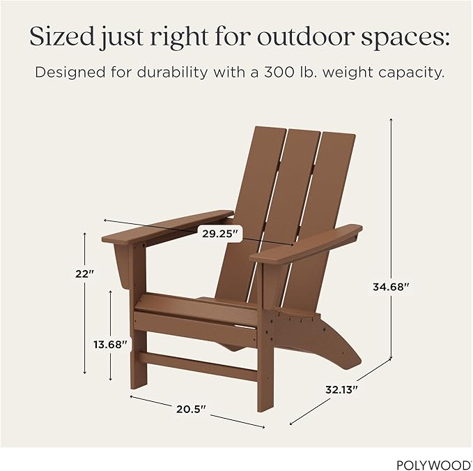POLYWOOD Modern Adirondack Chair – All-Weather Outdoor Lawn Adirondack Chairs – HDPE, Fade-Resistant & Durable Outdoor Furniture – For Patio, Deck & Fire Pit Chairs – Teak Brown