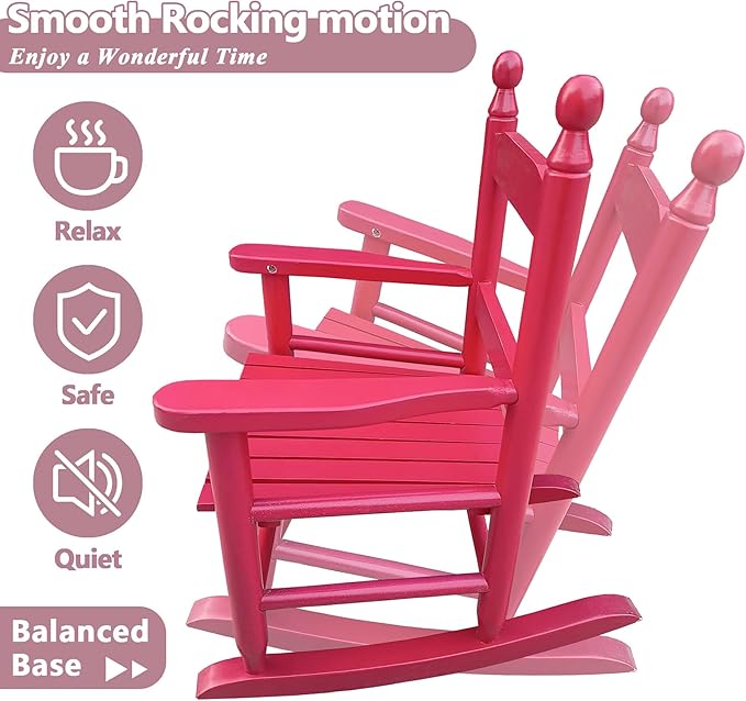 Toddler Rocking Chair for Kids Age 2-5, Hardwood Porch Rocker with Back Support & Armrest for Small Spaces Living Room Outdoor Garden, Easy Assembly (Rose Red)