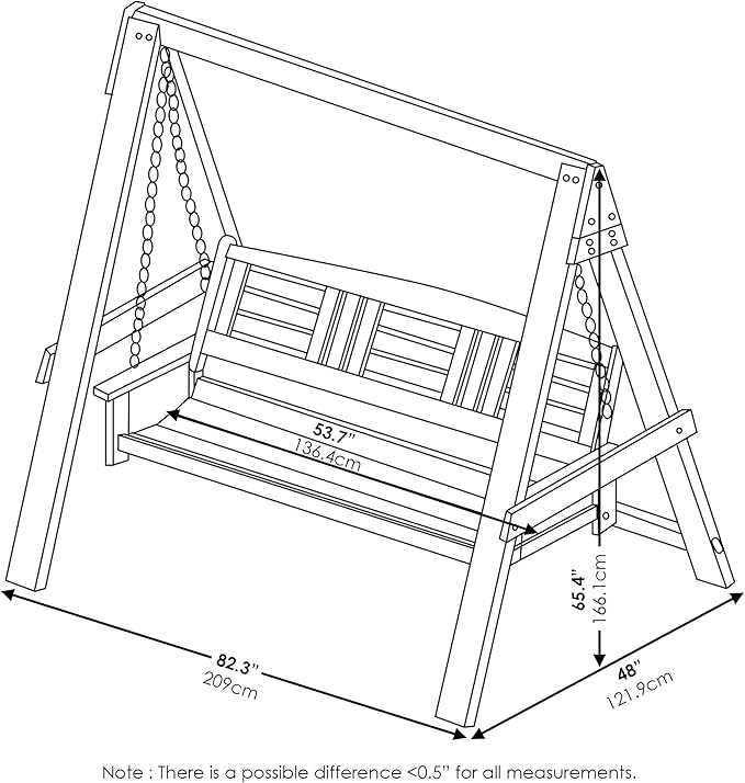 Furinno Tioman Hardwood Patio / Garden / Outdoor Large Porch Swing, 3 Seater with Hanging Frame, Natural - Photo 2