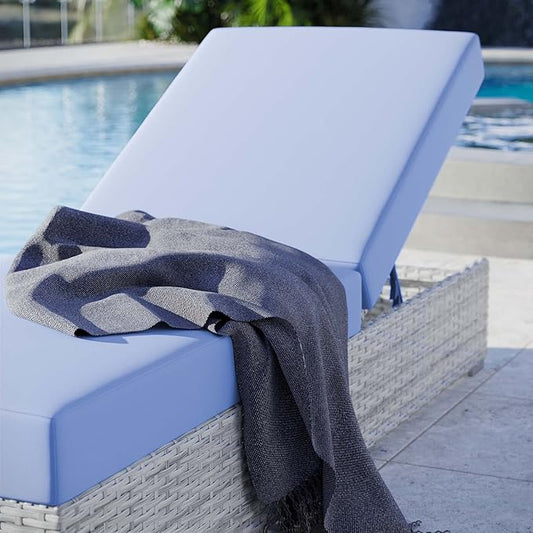 Modway Convene Wicker Rattan Outdoor Patio Chaise Lounge Chair in Light Gray Light Blue
