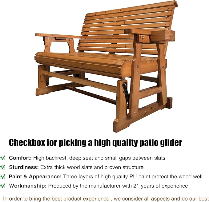 Fortune Candy Patio Glider with Cup Holders, High Roll Back and Deep Contoured Seat, Heavy Duty 800 Lb (Brown, 2-Seater) - Photo 5