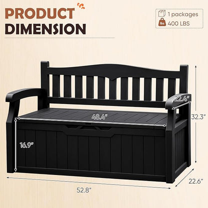 JUMMICO 80 Gallon Resin Outdoor Storage Bench, Large Deck Box with Armrest, Lockable&Waterproof for Garden, Home, Patio, Pools (Black, 80 Gallon)