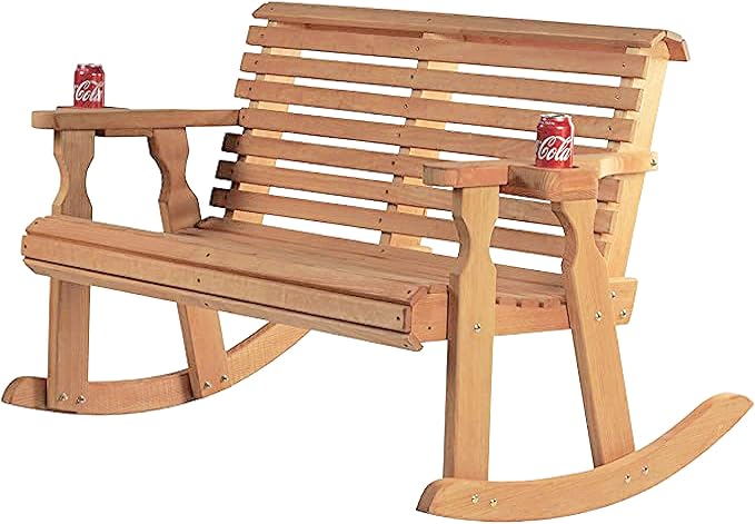 Amish Casual Heavy Duty 800 Lb Roll Back Pressure Treated Double Rocker with Cupholders (Cedar Stain)