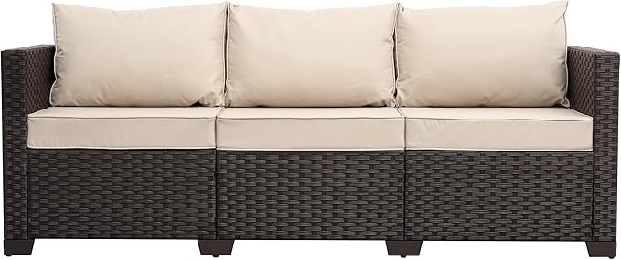 Valita Patio Furniture 3-seat Sofa Brown Wicker Outdoor Furniture Outdoor Couch Deep Seat High Backrest Waterproof - Photo 5