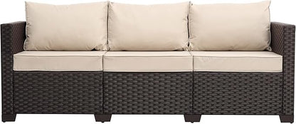 Valita Patio Furniture 3-seat Sofa Brown Wicker Outdoor Furniture Outdoor Couch Deep Seat High Backrest Waterproof Cover Anti-Slip Washable Cushions, Khaki
