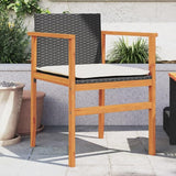 Patio Chairs with Cushions 2 pcs Black Poly Rattan&Solid Wood Sillas para Patio Lawn Chairs for Dining Table Garden - Photo 1