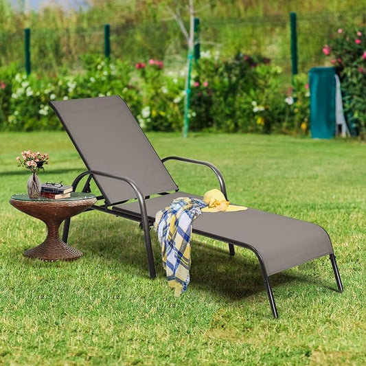 Tangkula Lounge Chair Outdoor, Patio Chaise Lounge with Adjustable Backrest, Reclining Pool Lounge Chair for Outside with Heavy Duty Steel Frame, Suitable for Beach, Yard, Balcony, Poolside