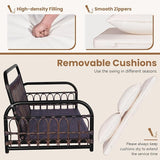 DORTALA 2-Person Porch Swing Outdoor, Patio Wicker Hanging Swing Bench with Cushions, Metal Frame, Ropes - Photo 4
